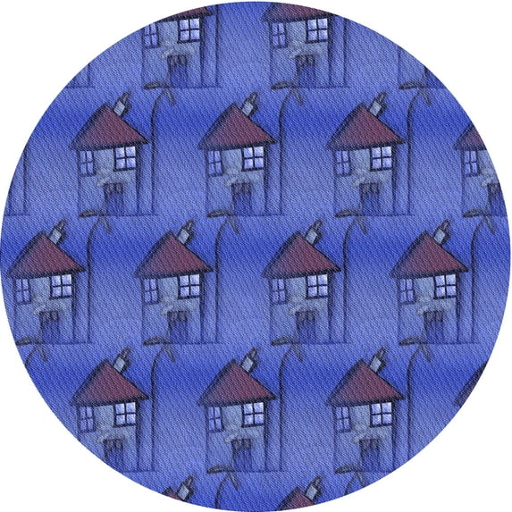 Ahgly Company Indoor Round Patterned Light Slate Blue Area Rugs, 4' Round