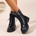 thumbnail image 5 of DeHolifer Women Ankle Boots Lace Up Round Toe Comfotable Lug Sole Party Casual Motorcycle Booties, 5 of 8