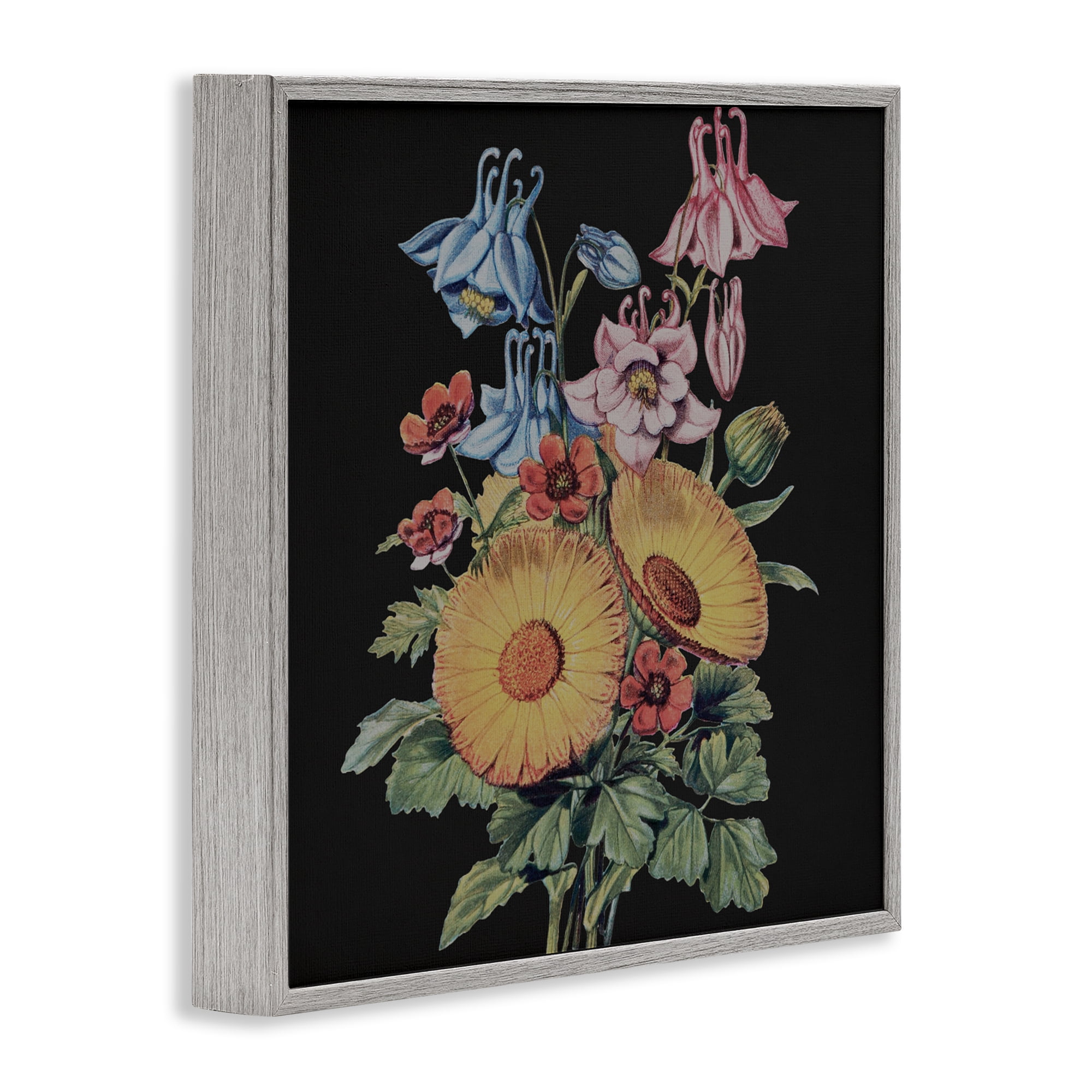 Stupell Industries Vintage Bouquet Study on Black Gray Framed Giclee Art, design by Dan Meneely