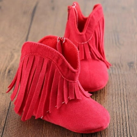 

Clearance!Baby Winter Moccasin Boots Girl Boy Kids Tassle Fringe Shoes Infant Soft Soled Anti-slip Boots Booties Red M