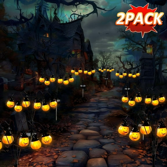 ZOEYKIMLO Halloween Decorations Outdoor, Solar Pumpkin Halloween Path Lights for Yard Garden Lawn Party Decor, 2Pack