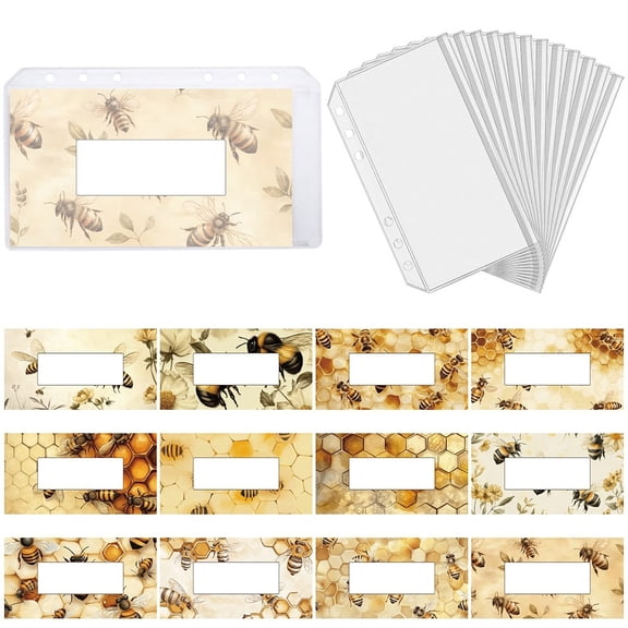 12 Styles A6 Binder Cash Envelope Budgeting with Label Bee Honey PVC Expense Money Trackers Saving Inserts 6-Ring Budget Divided Envelopes