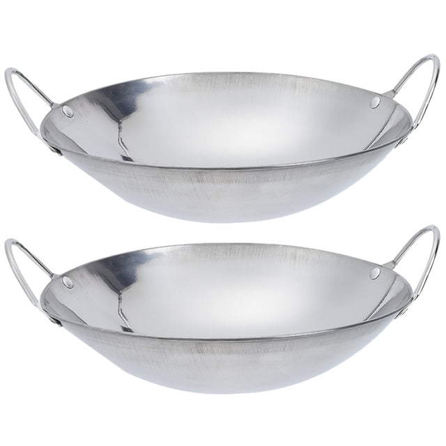 Miangastore 2 Pcs Poêle de Cuisine pour Cuisson Poêle Wok en Acier Inoxydable Poêle en Acier Inoxydable Poêle Wok Réutilisable Batterie de Cuisine pour la Maison