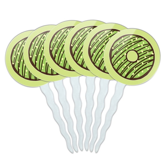 Mint Chocolate Chip Donut Yummy Green Cupcake Picks Toppers Decoration Set of 6