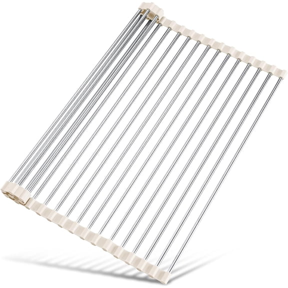 ANHXN Stainless Steel Roll Up Dish Drying Rack, Foldable Over The Sink Rolling Drainer Rack, Multipurpose Kitchen Gadget Draining Caddy Organizer, Space Saving Sink Accessory Storage Shelf Holder