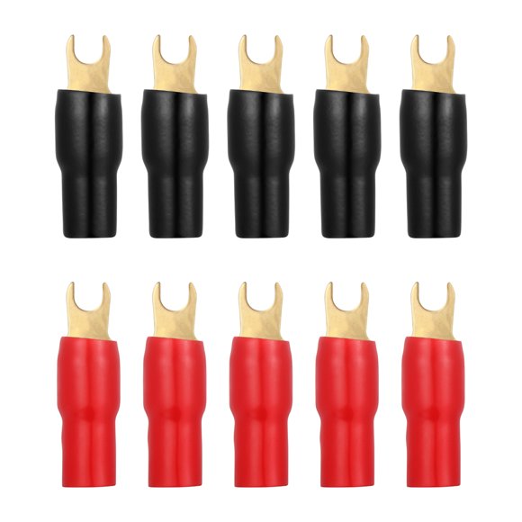EeaseMX Winomo 5 pares Cobre Gold Gold 4 Strip Spade Spade Spade Spade Spade Spade Spade Adaptadores Conectores Conchos de barrera de orilla para el enchufe del cable del alambre - 4Ga (rojo y negro)