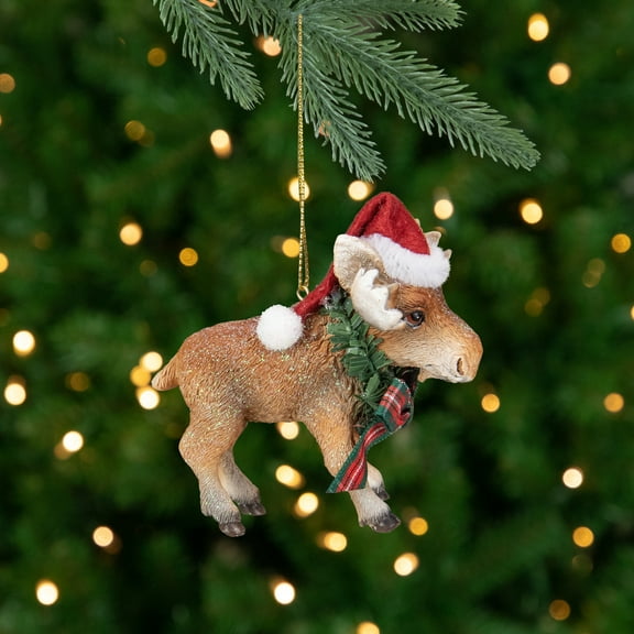 Northlight 3.5-Inch Moose Wearing Santa Hat and Plaid Bow Christmas Ornament