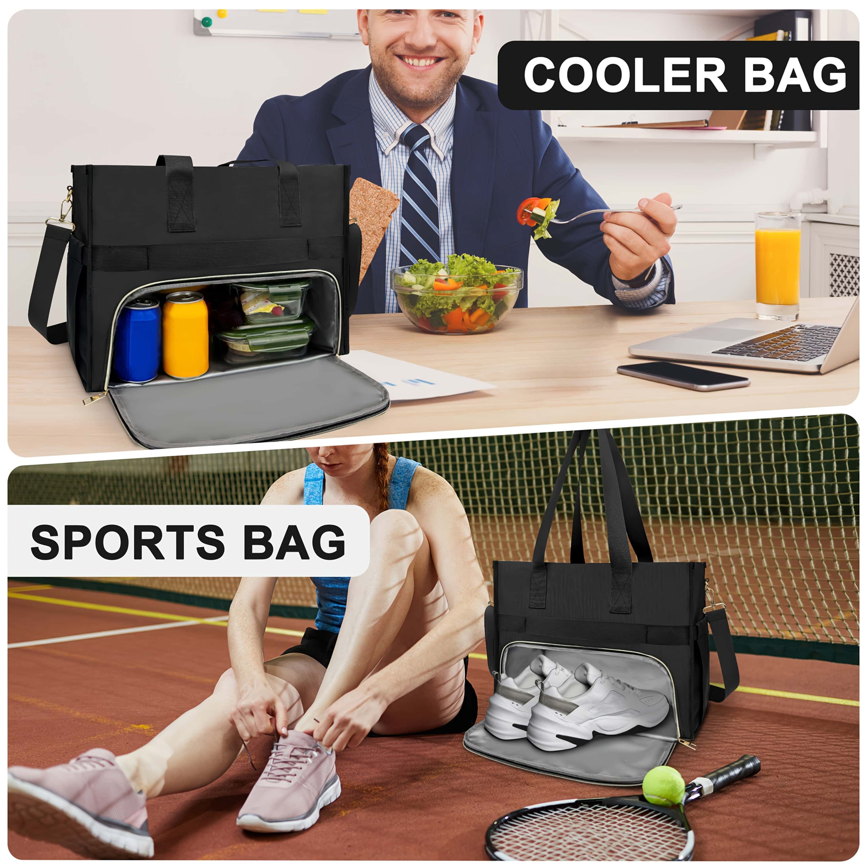 Beltzy Womens Tote Bag with Lunch Compartment Ladies Large Insulated Lunch Box For Work Back To School Office Travel White