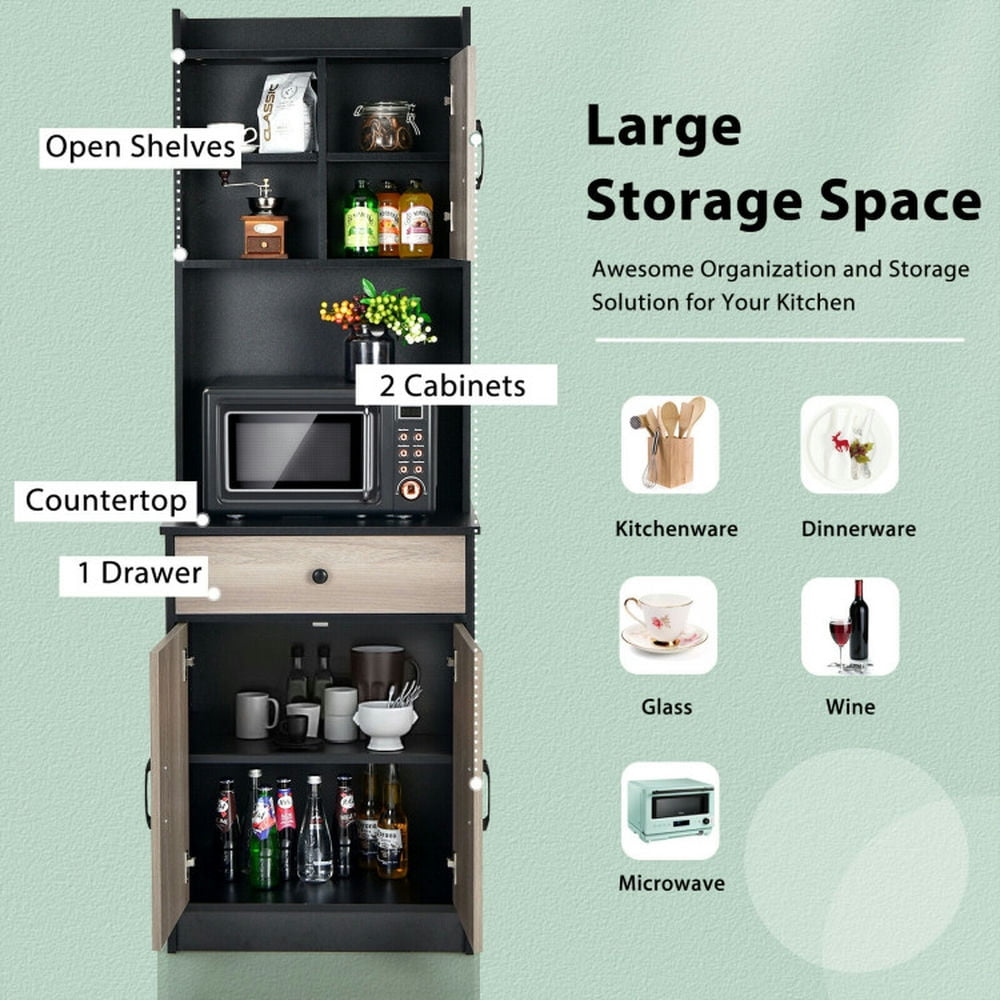 Finihen Kitchen Storage Cabinet, Buffet Sideboard, 3-Door 71 Inch Kitchen Buffet Pantry Storage Cabinet with Hutch and Adjustable Shelf, for Dining Room, Kitchen, Living Room, Black Finihen Kitchen Storage Cabinet, Buffet Sideboard, 3-Door 71 Inch Kitchen Buffet Pantry Storage Cabinet with Hutch and Adjustable Shelf, for Dining Room, Kitchen, Living Room, Black