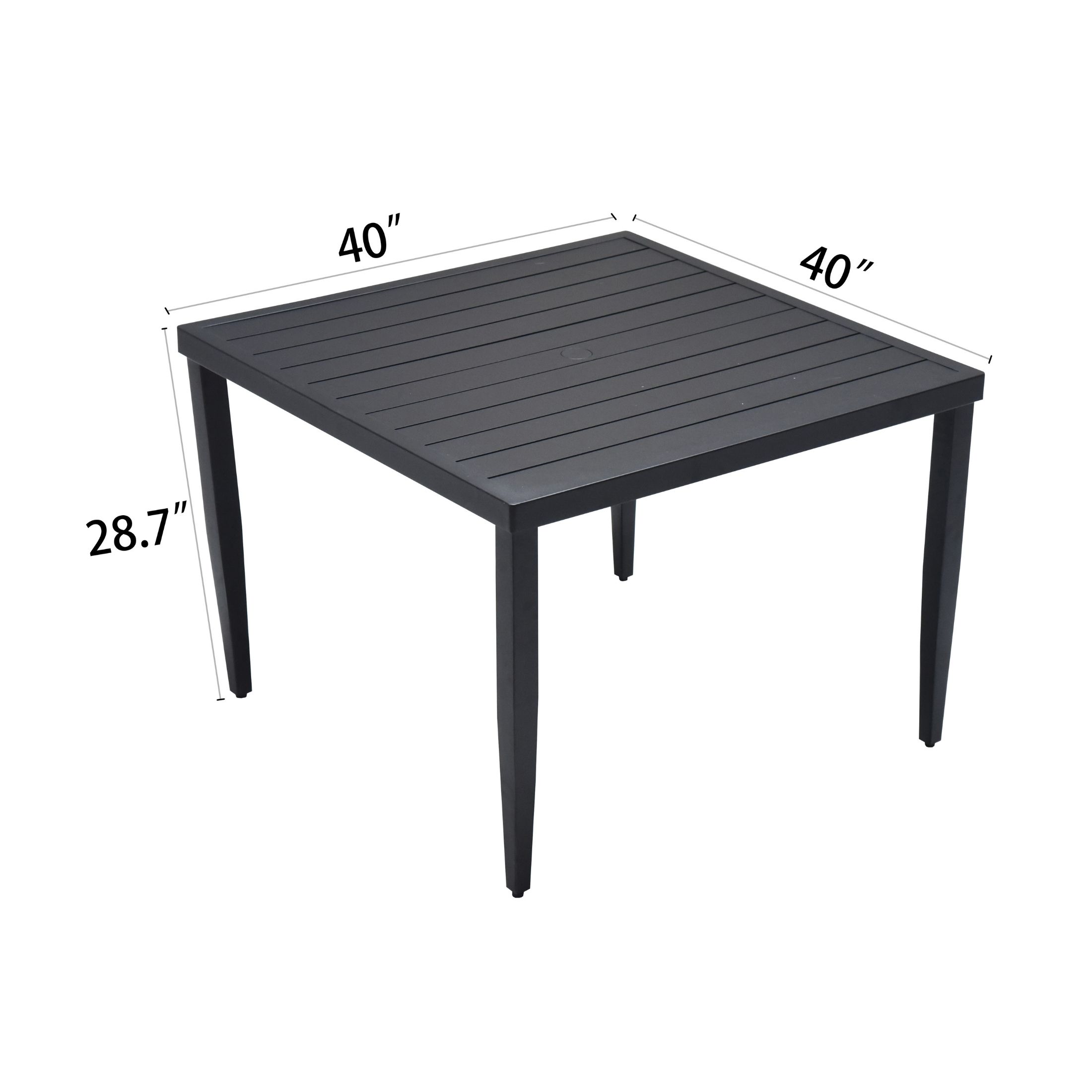 Noble House Loft 40" Square Aluminum Outdoor Dining Table, Umbrella Hole, Tapered Legs, for Patio, Garden, Ember Black