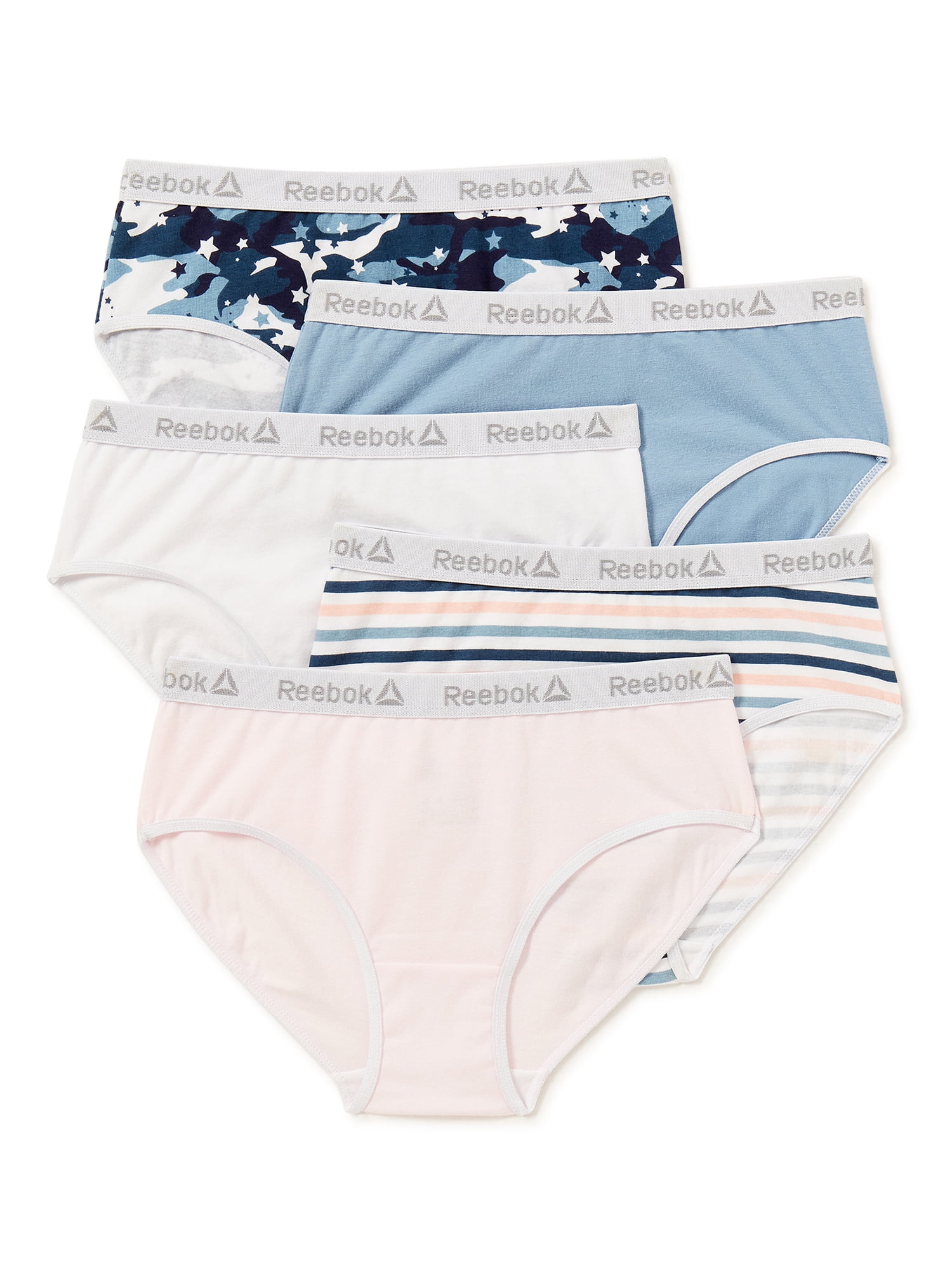 Reebok Girls' Cotton Stretch Hipster Panties, 5 Pack, Sizes S-XL