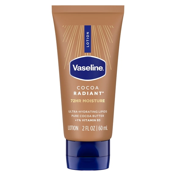 Vaseline VICL Cocoa Radiant Body Lotion for Dry Skin Cocoa Radiant Lotion Made with Ultra-Hydrating Lipids and Pure Cocoa Butter for a Long-Lasting, Radiant Glow 2 fl oz