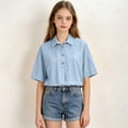 thumbnail image 5 of Grblisyd Boys Girls Polo Shirts Kids Solid Color Button Up Short Sleeve School Uniform V Neck Cotton Linen Shirt 10-12 Years, 5 of 6