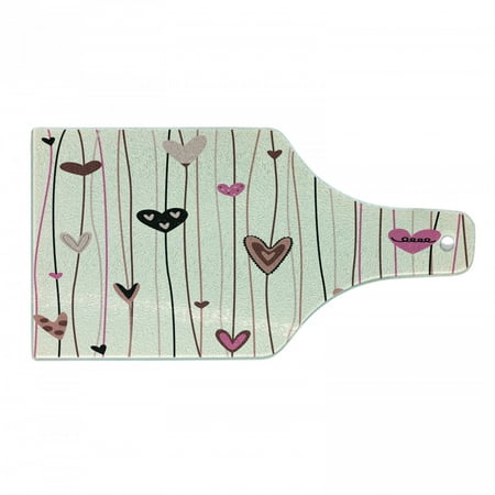 

Valentines Day Cutting Board Hearts in Various Shapes and Sizes with Doodle Lines Love Themed Image Tempered Glass Cutting and Serving Board Wine Bottle Shape Black Coral Pink by Ambesonne