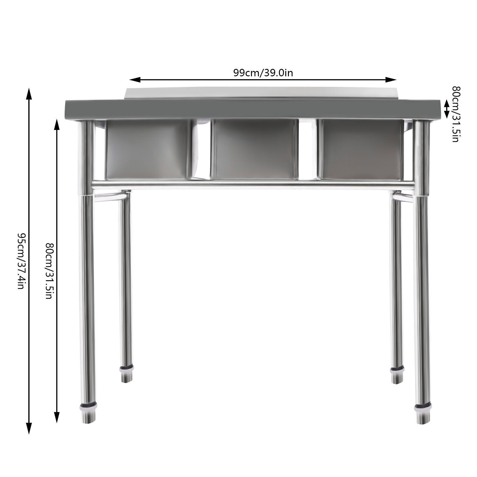 DENEST Three 3 Compartment Basins Stainless Steel Commercial Kitchen Restaurant Sink W/ Drains