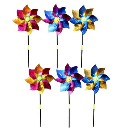 

NUOLUX 6pcs Colorful Glitter Plastic Windmill Pinwheel Sequins Wind Kids Toy Garden Lawn Party Decor (Random Color)