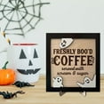 thumbnail image 2 of Freshly Boo’d Coffee Halloween Wooden Sign Decor – Funny Ghost Coffee Bar Sign with Stand – Cute Kitchen Countertop Decoration for Home, Office, Café, Party Tabletop Display, 2 of 6