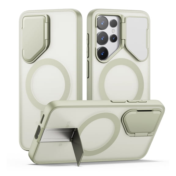 SURITCH for Samsung Galaxy S25 Ultra Magnetic Case, with Built-in Kickstand, Camera Cover and Translucent Back, Rugged Shockproof Cases Slim Protective Cover, Translucent Green