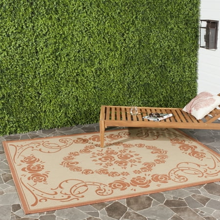 SAFAVIEH Courtyard Elena Traditional Floral Indoor/Outdoor Area Rug, 5'3" x 7'7", Natural/Terracotta
