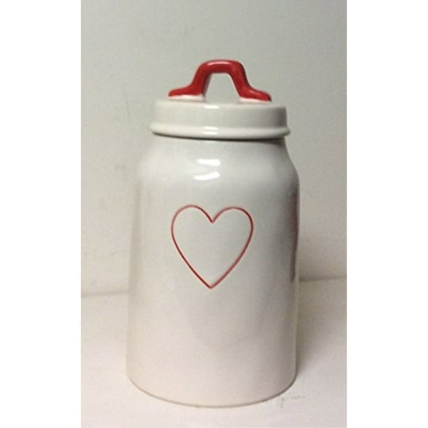 rae dunn valentines day red heart canister 8.25" x 4.5" medium