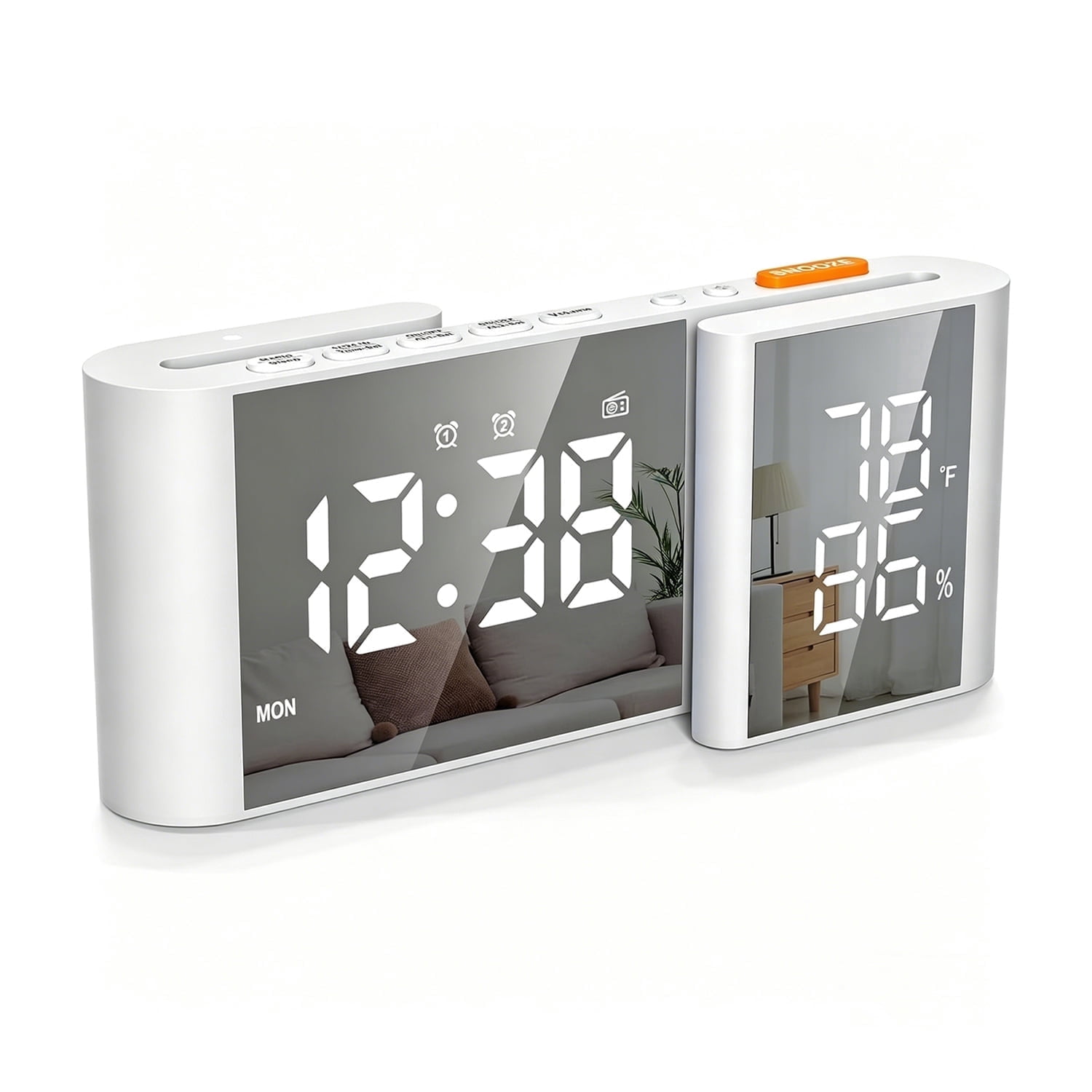 Alarm Clocks for Bedrooms, Digital Loud Radio Alarm Clock for Heavy Sleepers Adults, with Date, Month, Temperature Humidity LED Display, FM Radio, Modern Decor for Bedside, College Dorm, Bedroom