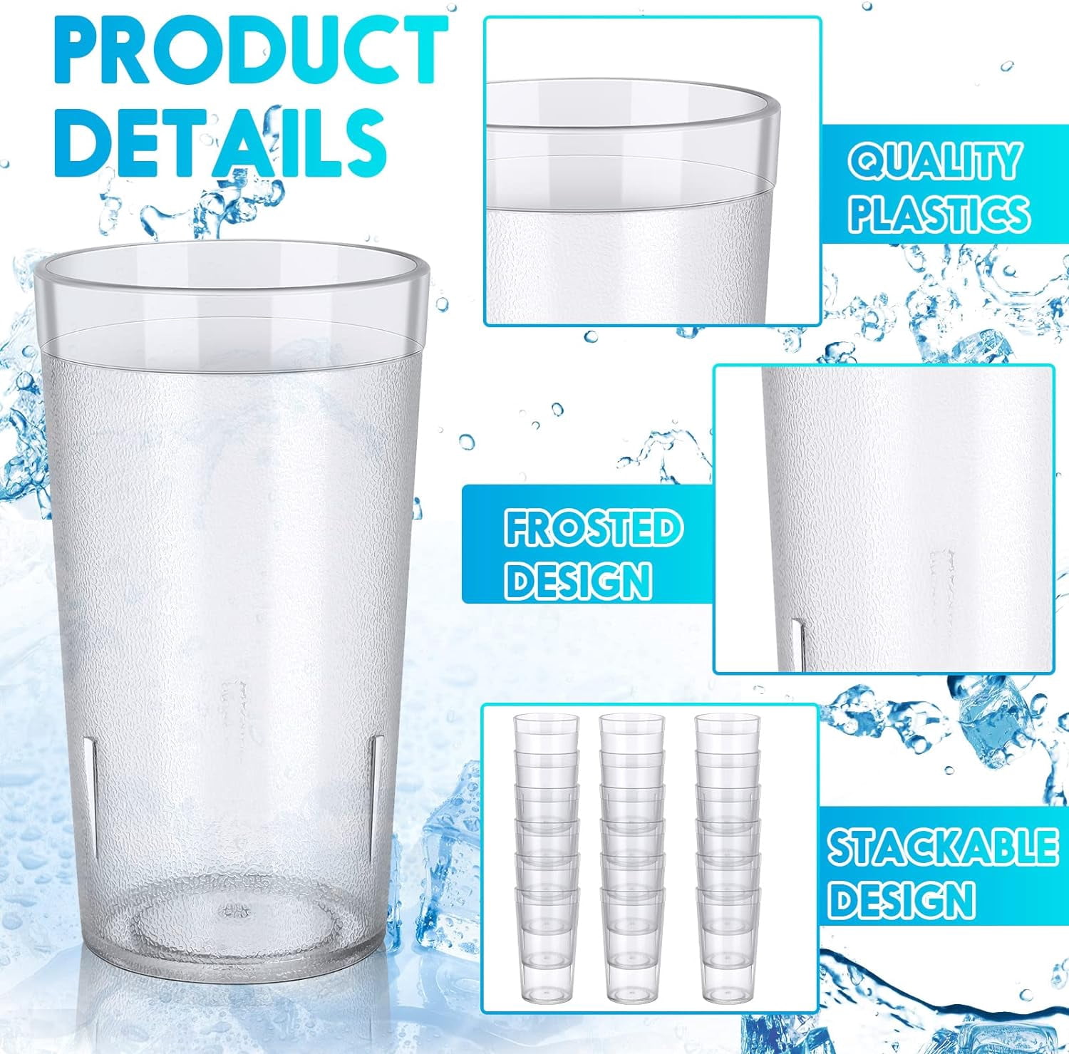12 Pcs Plastic Cup Reusable 610ML Plastic Drinking Glasses BPA-Free,Restaurant Grade Stackable Plastic Cup,Outdoor Parties, Picnics, BBQ’s, Travels,Reusable Kitchen Cups Set(Transparent)