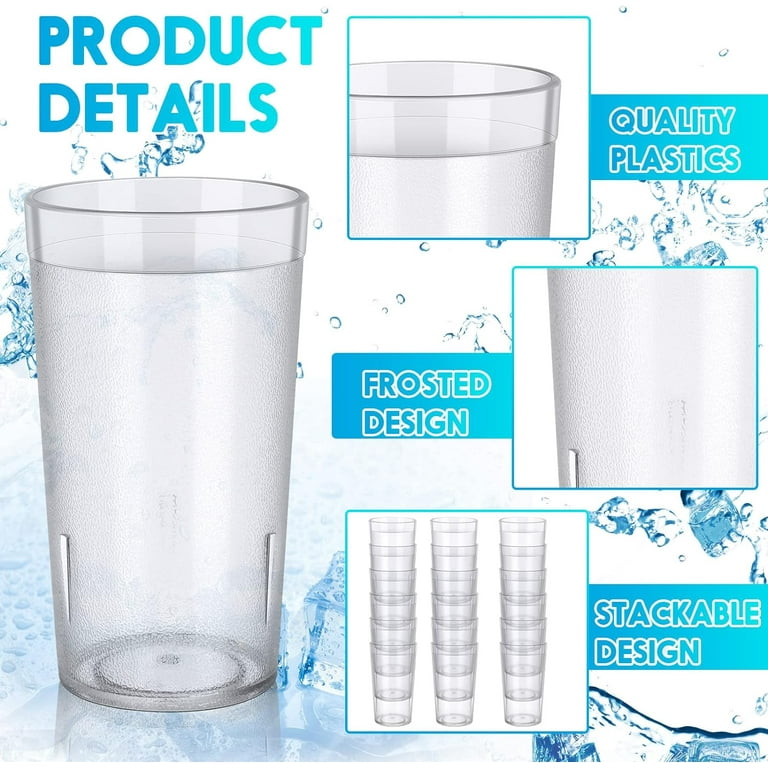 Wattne 12oz Clear Plastic Restaurant Cups, Reusable Hard Plastic Tumblers, Stackable Shatterproof Drinking Glasses, Dishwasher Safe, 12 Pcs