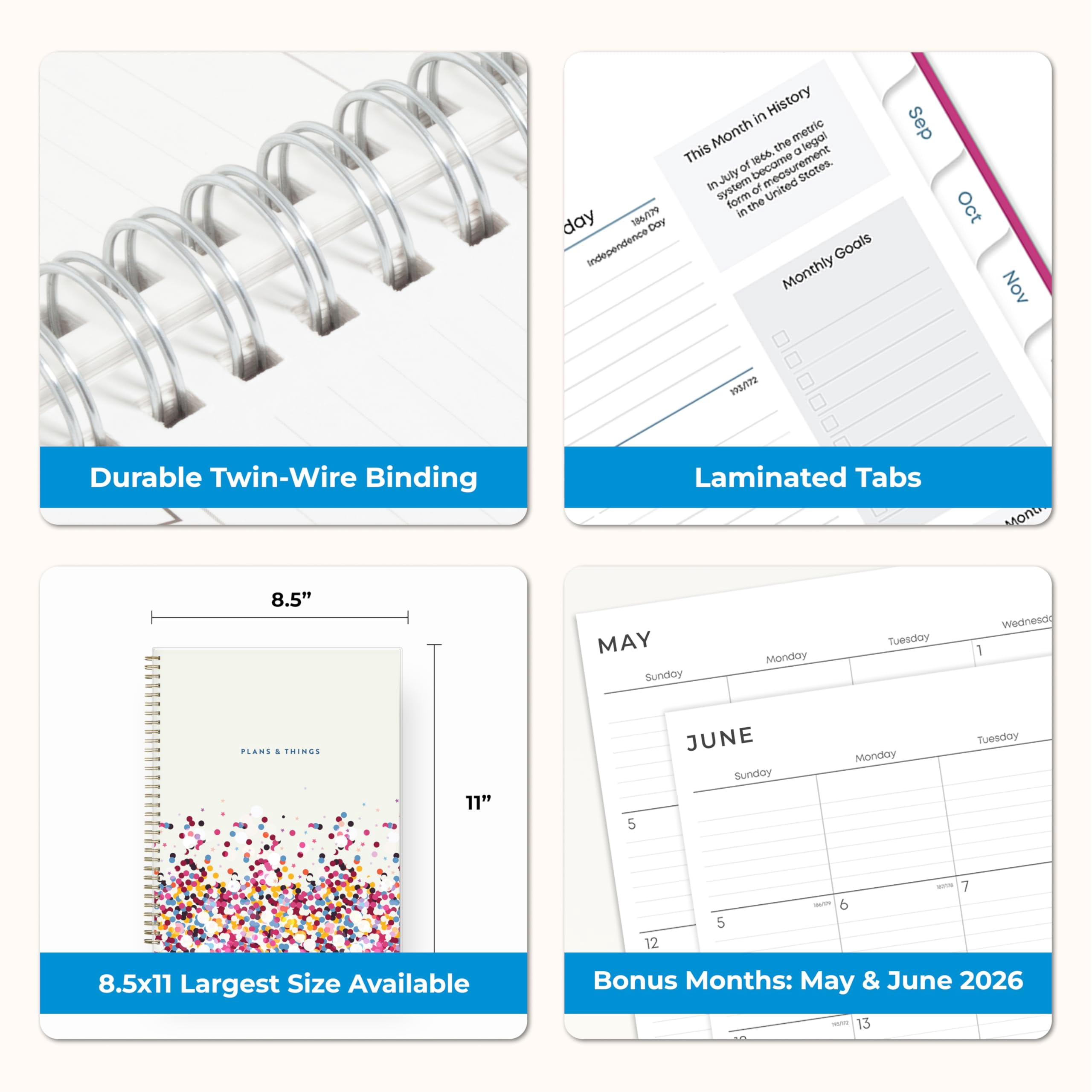 Blue Sky 2026-2027 Weekly and Monthly Academic Year Student Planner Calendar, July 2026 - June 2027, 8.5" x 11", Flexible Cover, Wirebound, Laminated Tabs, Storage Pocket, Star Confetti Bright