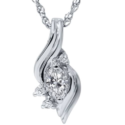 Pompeii 1/5ct Marquise Fancy Diamond Solitaire Accent Pendant 14K White Gold (G/H,I1)