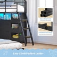 thumbnail image 6 of Twin over Twin Size Bunk Bed Frame with LED Lights, House Shaped Low Bunk Beds with 6 Storage Drawers and 3 Open Bins, Metal Floor Twin Bunk Bed with Safety Guardrail & Ladder, Black, 6 of 9
