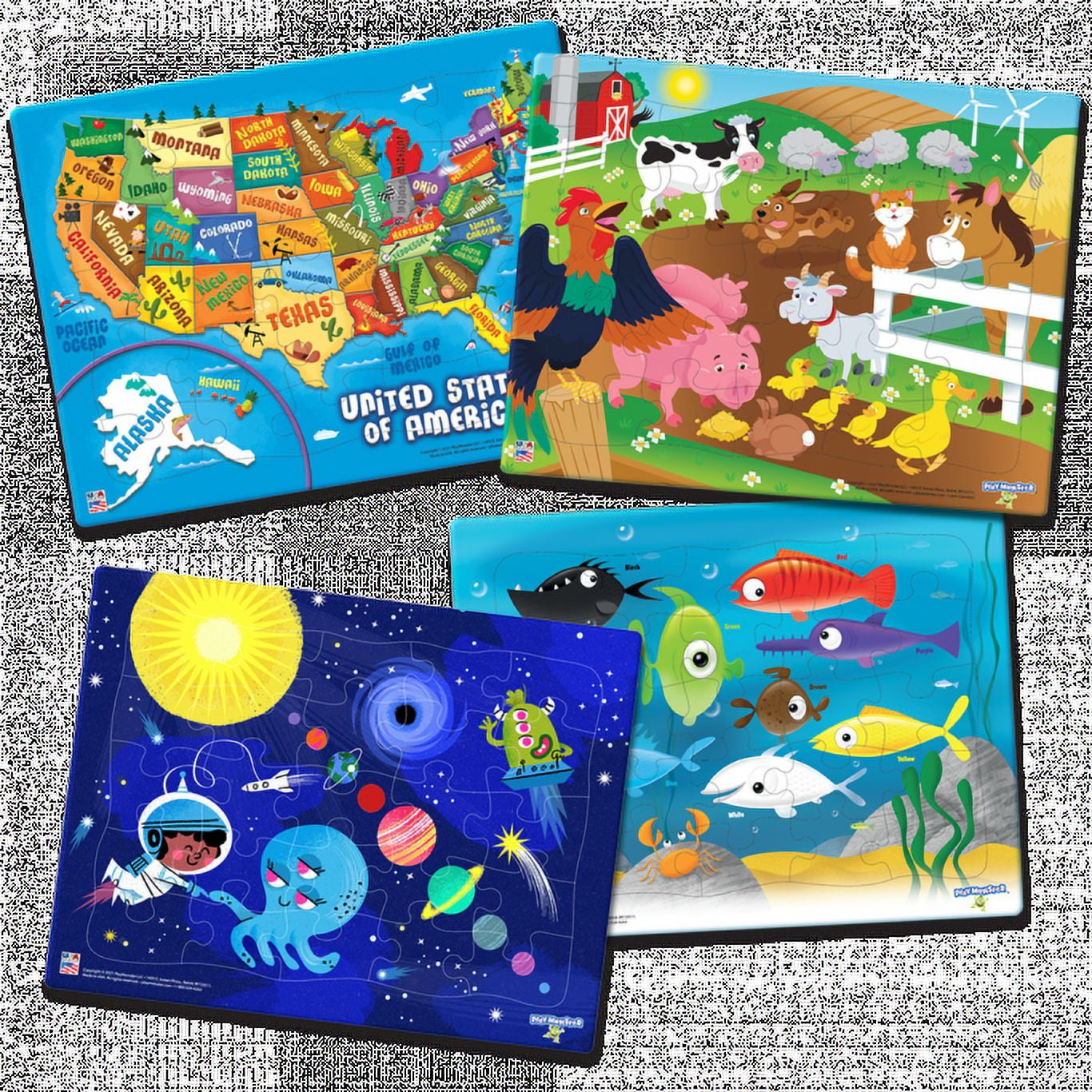 4-Pack Puzzles — 25-Piece Inlay Puzzles for Children — Ages