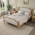 thumbnail image 2 of Full Size Solid Wood Bed Frame with Upholstered Tufted Headboard,No Box Spring Needed,Antique Walnut for Bedroom, 2 of 17