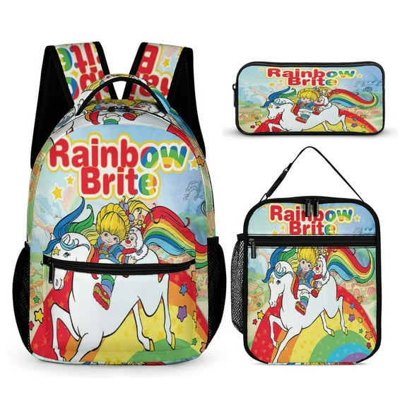 Rainbow Brite Backpacks 3pcs Set Laptop Shoulder Bags Casual Daypack Lunch Bag Pencil Case Travel Hiking Work