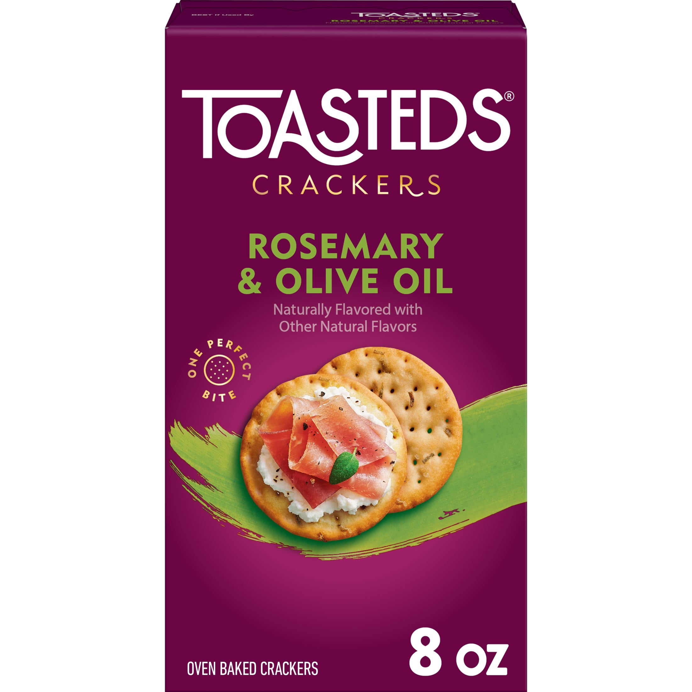 (4 pack) Toasteds Rosemary and Olive Oil Crackers, Party Snacks, 8 oz