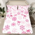 thumbnail image 2 of Homewish Xmas Snowflake 3pcs Twin Sheet Sets For Teens Boys Girls,Cartoon Pink Bowknot Twin Fitted Sheet,Merry Christmas Breathable Flat Sheet,Luxury Bedroom Decor, 2 of 7