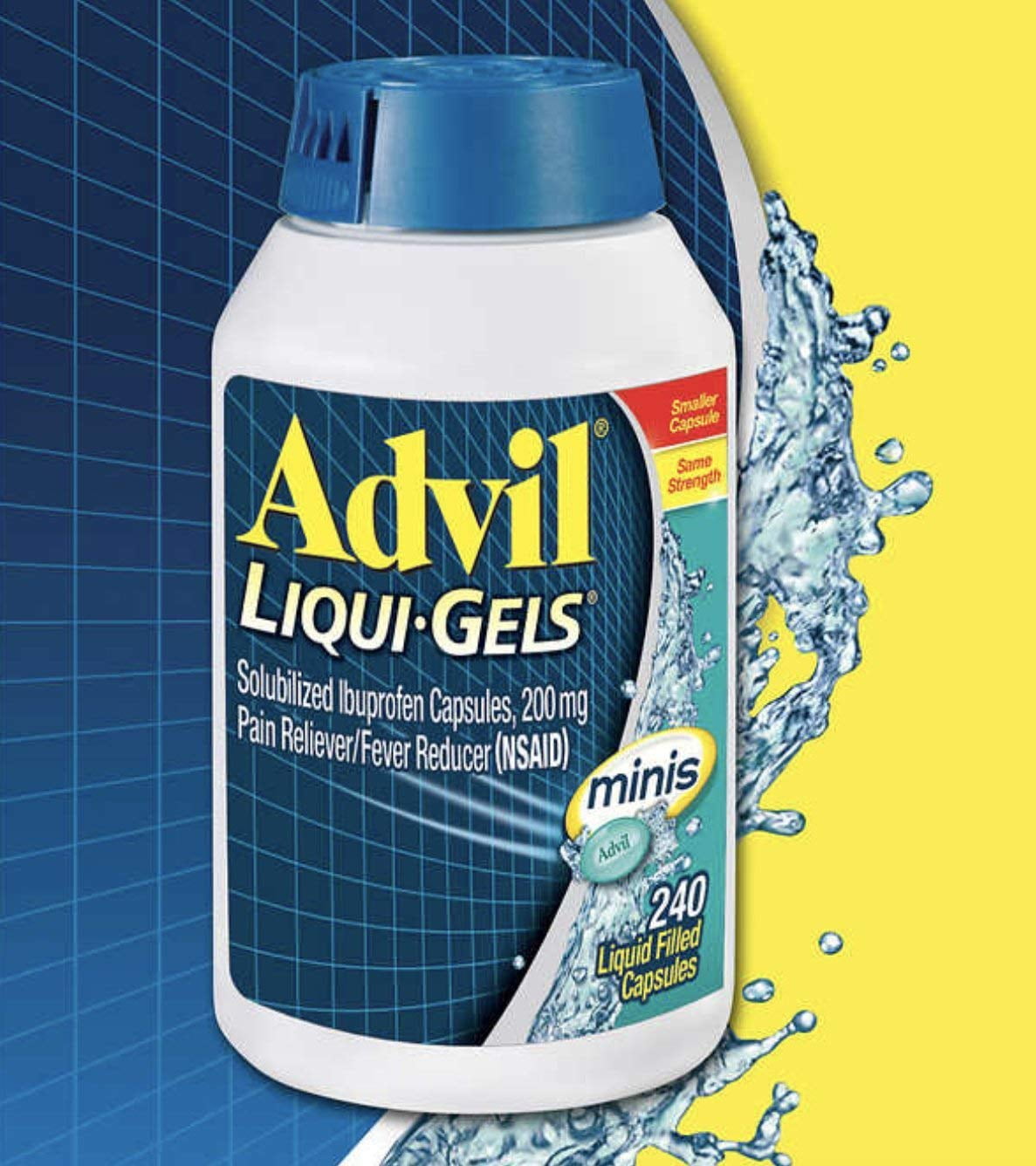 Advil LiquiGels Ibuprofen 200 mg. Pain Reliever/Fever Reducer, 240