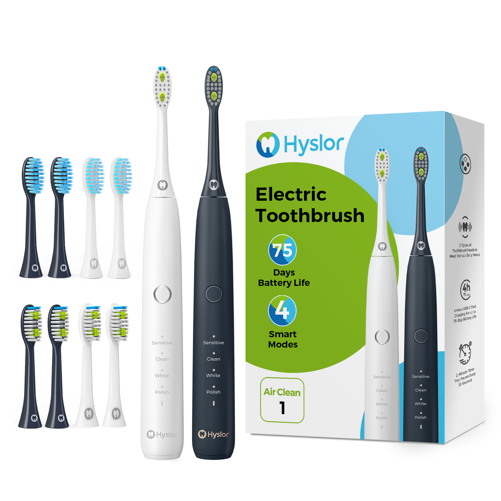 Hyslor Electric Toothbrush for Adults and Kids, Sonic Rechargeable
