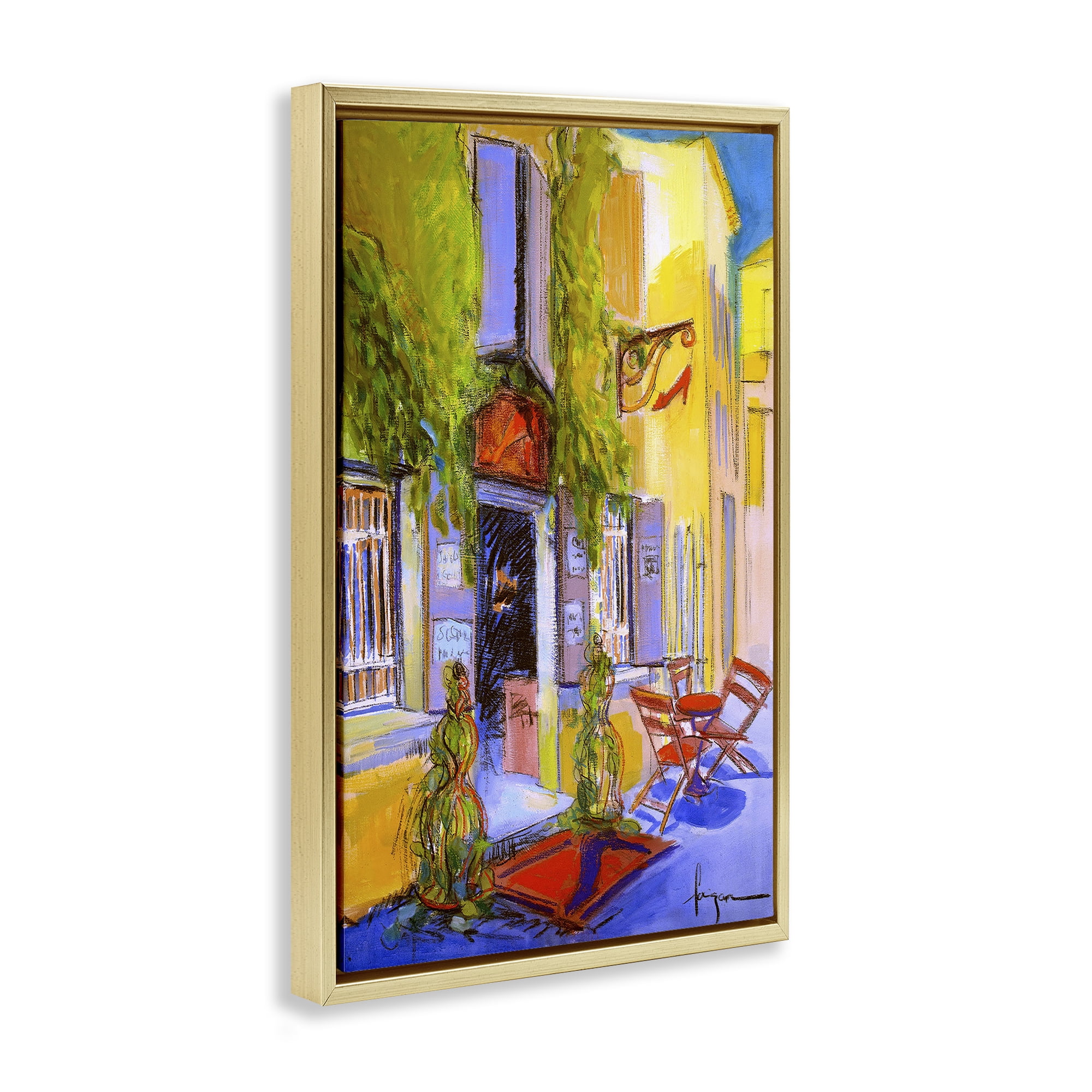 Stupell Industries Traditional Shoe Shop Building Scenic & Cityscapes Painting Gold Floater Framed Canvas Art Print Wall Art, 21 x 31