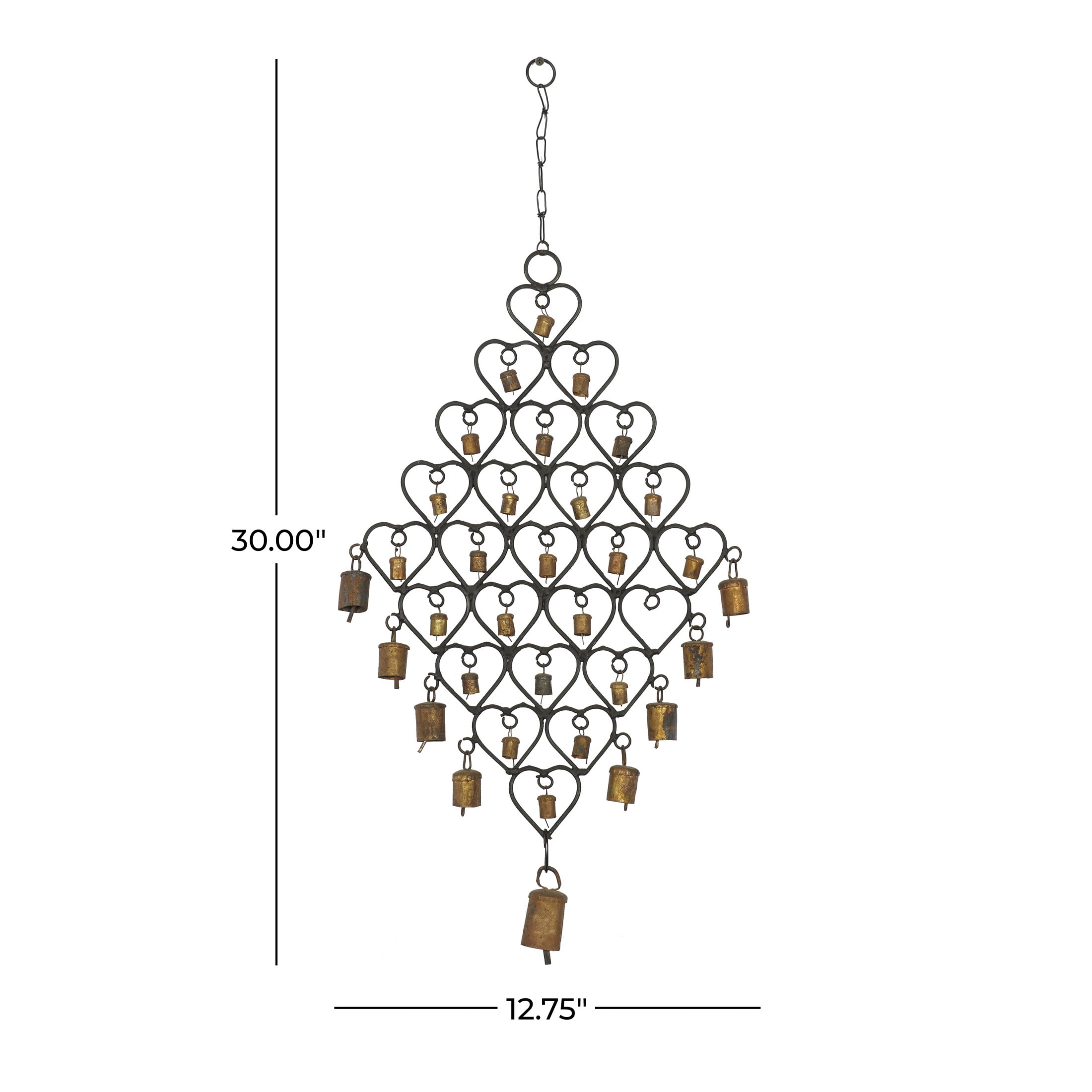 DecMode 30" Brass Metal Bell Windchime with Bells