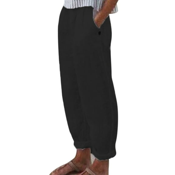 KALE Linen Pants Women Womens Wide Leg Cotton Straight Pocket Casual Women's High Waist Fashionable Drawstring Elastic Comfortable Womens Pants Black