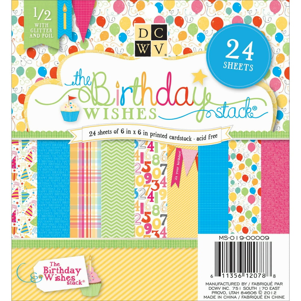Birthday Wishes Paper Stack 6 Inch X 6 Inch 24/Sheets12 Designs/2