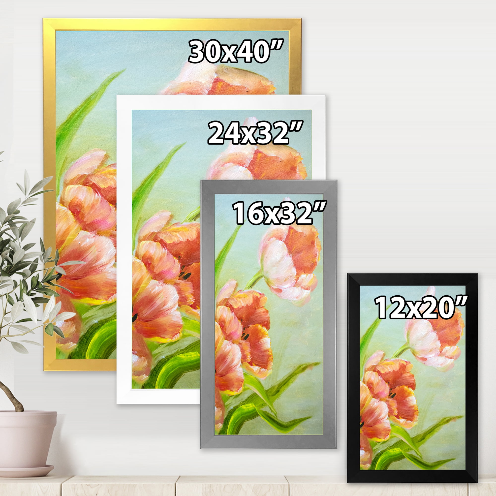 Designart 'Ancient Red Tulips Flowers I' Traditional Framed Art Print