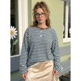 thumbnail image 2 of Women's Oversized Striped Long Sleeve Shirt Crewneck Tops Drop Shoulder Y2K Fall Clothes, 2 of 9