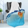 thumbnail image 4 of Goldfish Soft Flannel Fleece Throw Blanket, Small Fish with Ambitions of a Big Shark Business Concept, Cozy Plush for Indoor and Outdoor Use, 70" x 90", Pale Blue Navy Blue, by Ambesonne, 4 of 5