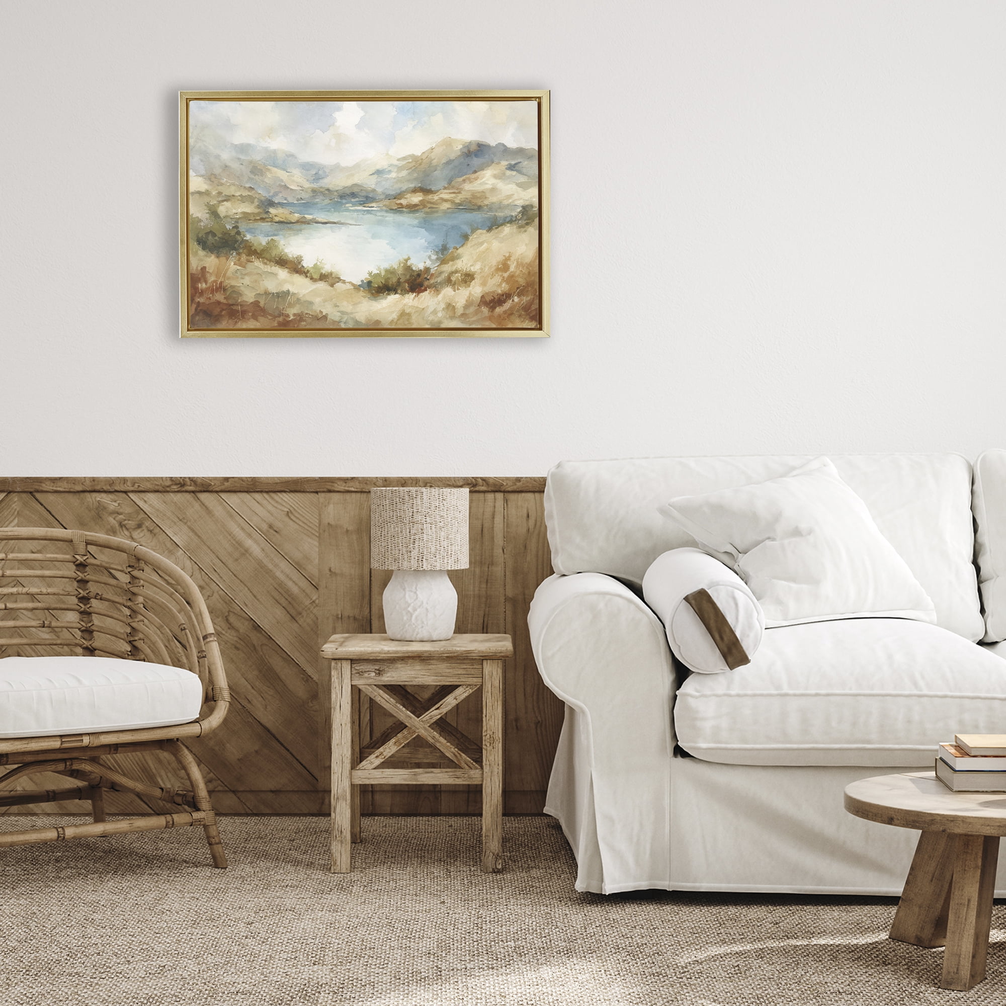 Stupell Industries Secret Mountain Lake Panorama Gold Framed Floater Canvas Wall Art, design by Petal Prints Design