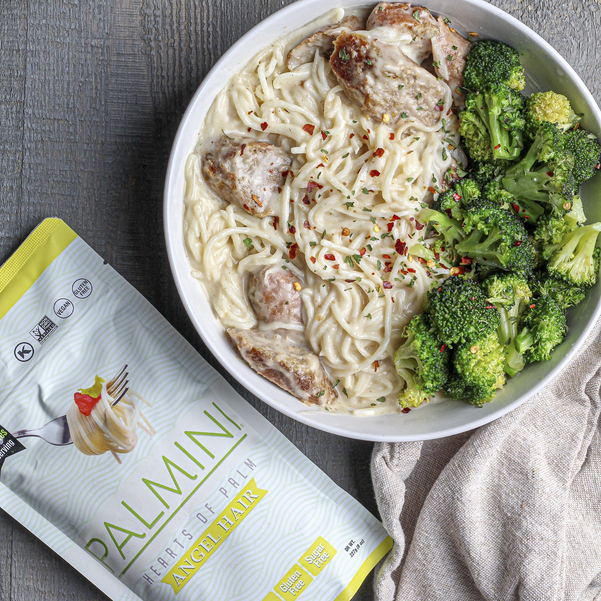 Palmini Low Carb Hearts of Palm Angel Hair Pasta, 12 oz – Non-GMO, Vegan, Sugar Free, Gluten Free, Kosher, Shelf-Stable