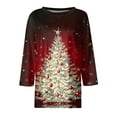 thumbnail image 4 of WTOBBY Women's Casual Round Neck 3/4 Sleeve Loose Printed T-Shirt with Christmas Elements, Ladies Holiday Theme Top for Everyday Fashion, Comfortable Wear Blouse,Wine 3XL, 4 of 6