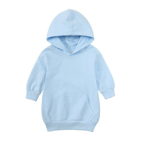 

Lovskoo 1-5T Kids Toddler Baby Girl Casual Sweatshirt Dress Long Sleeve Hoodies Pullover Coat Tops Blue