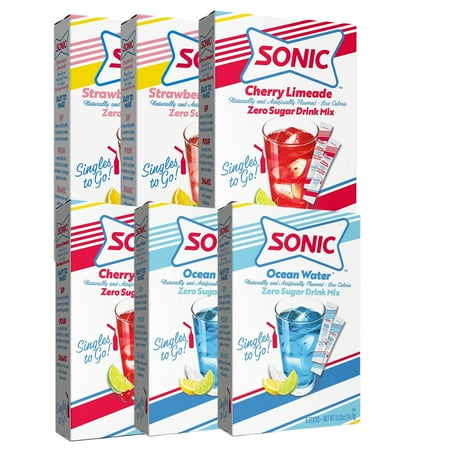 Sonic Singles To Go Powdered Drink Mix 2 Ocean Water 2 Cherry Limeade and 2 Strawberry Limeade Flavored Water Enhancer Sugar-Free Non-Carbonated Drinking Beverages 6 Boxes 6ct each 36 Total Servings Sonic Singles To Go Powdered Drink Mix 2 Ocean Water 2 Cherry Limeade and 2 Strawberry Limeade Flavored Water Enhancer Sugar-Free Non-Carbonated Drinking Beverages 6 Boxes 6ct each 36 Total Servings