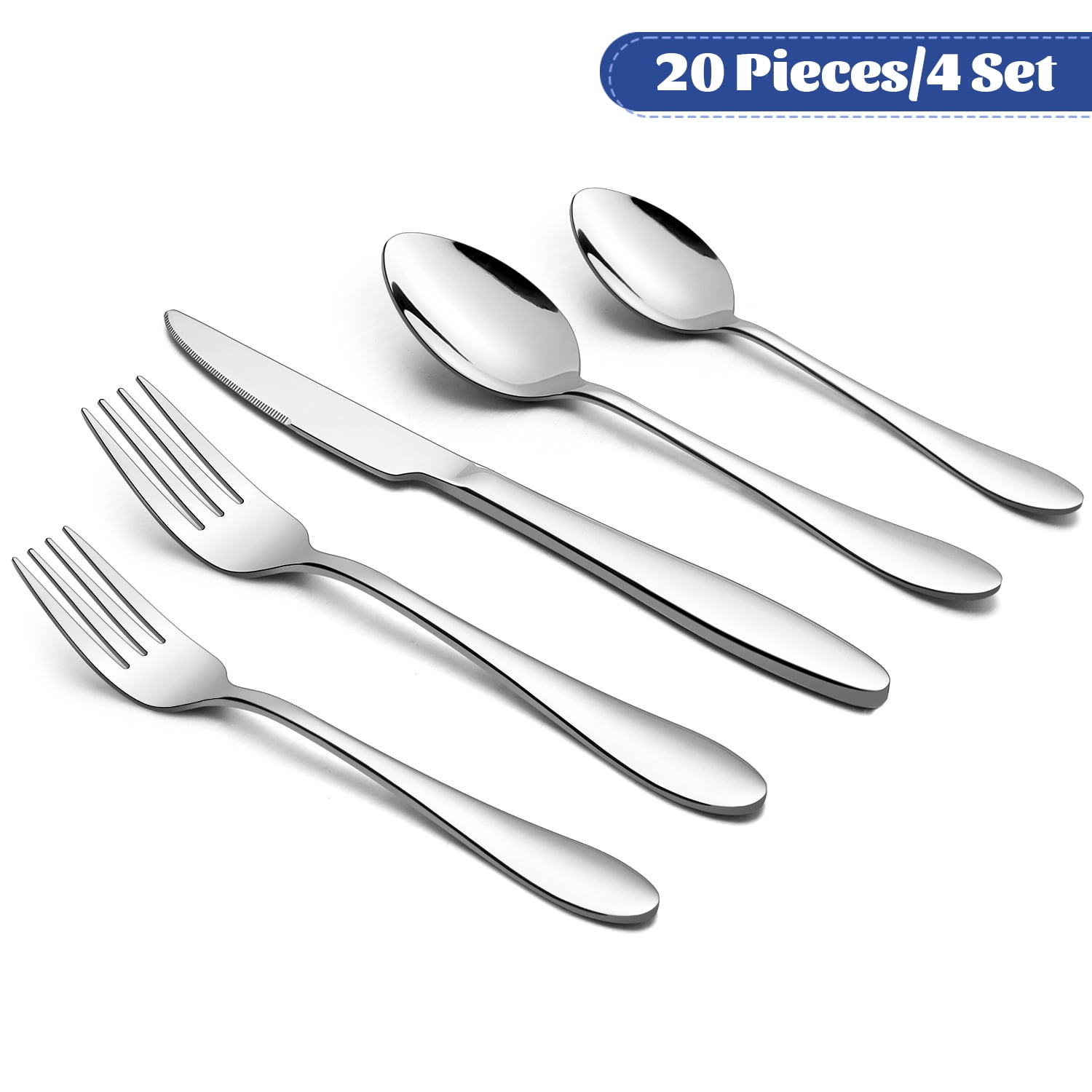 Walchoice 20 Piece Silverware Set, Stainless Steel Flatware Cutlery Service for 4, Eating Utensil for Home Restaurant Wedding, Include Knife/Fork/Spoon, Mirror Polished & Dishwasher Safe